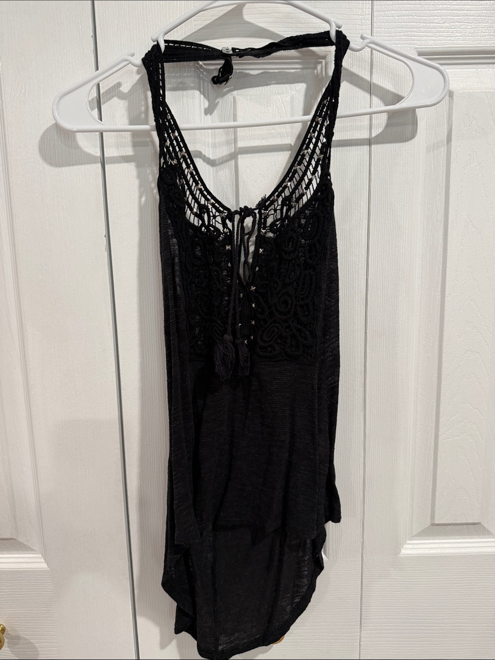 VENUS Black Crochet Halter Tank Top